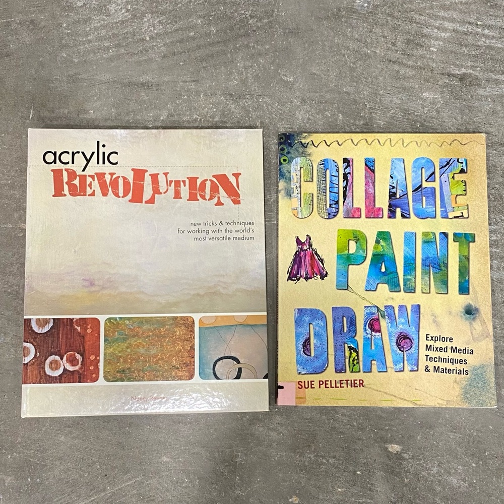Set of 2 Art instruction Acrylic Revolution and Collage Paint Draw Art Books